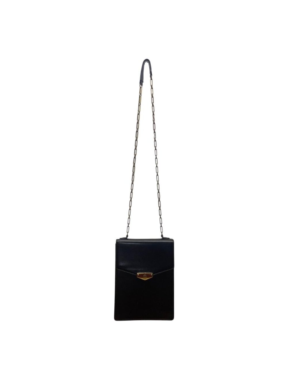 Mark Cross Women’s Black Leather Shoulder Bag With Gold Hardware & Chain Strap